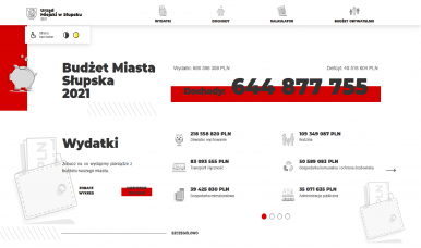 grafika prezentująca wydatki Miasta Słupska w 2021 roku, koloryustyka czarno-biało-czerwona